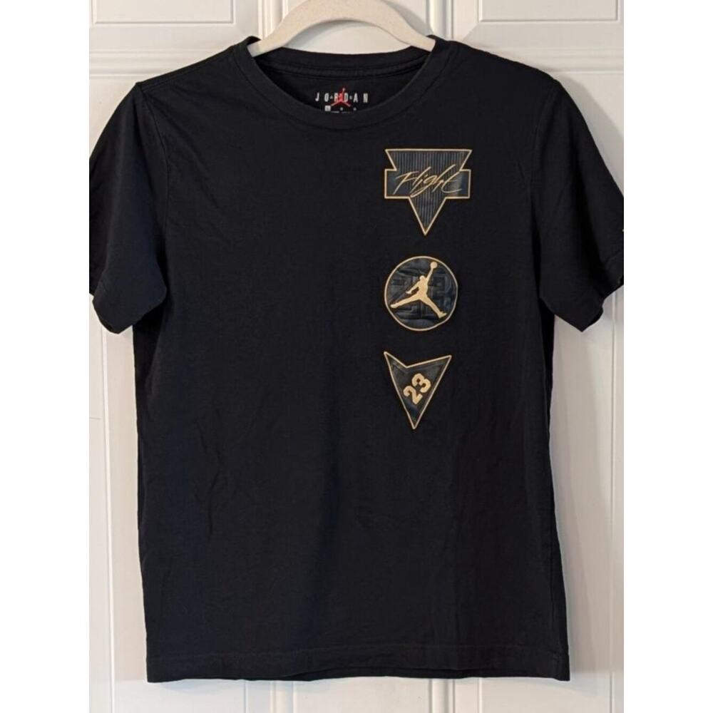 Jordan Black Graphic T-Shirt Youth Large Gold Logo Jumpman Streetwear Tee